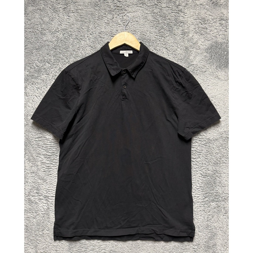 James Perse Polo Shirt Mens 2 Black 100% Supima Cotton Sueded Jersey Made In USA